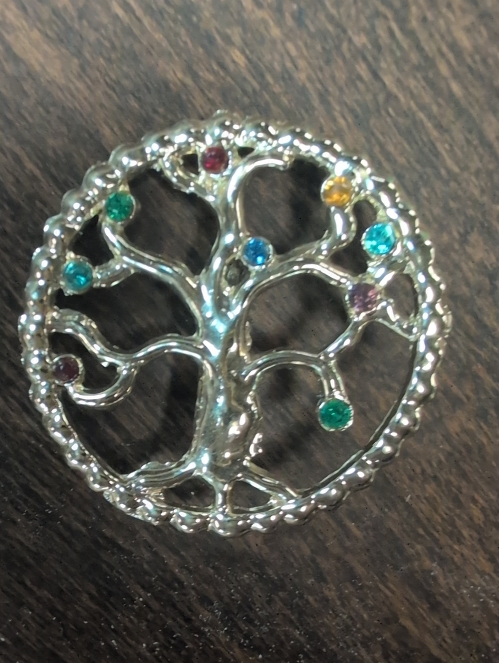 Gold Tone Tree of Life Brooch with Multicolor Stones